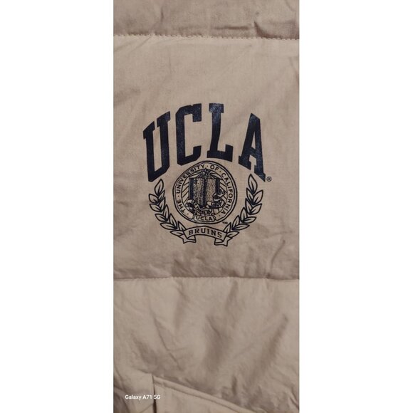 UCLA Bruins NCAA Puffer Vest H&M Size M Football Mens Beige Full Zipper College - Picture 3 of 9